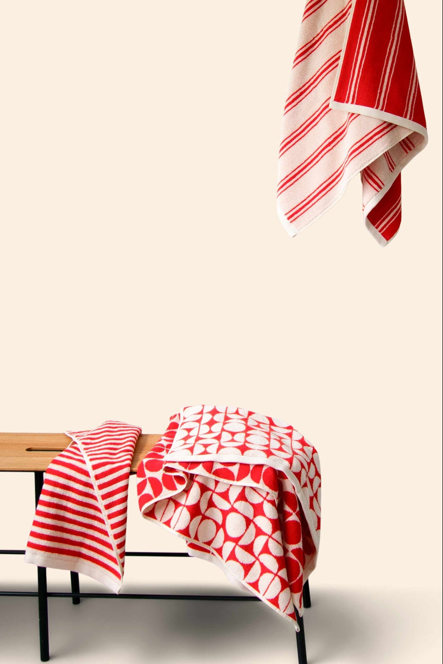 Geo håndklæde, Orange/Cream - 70x140 cm